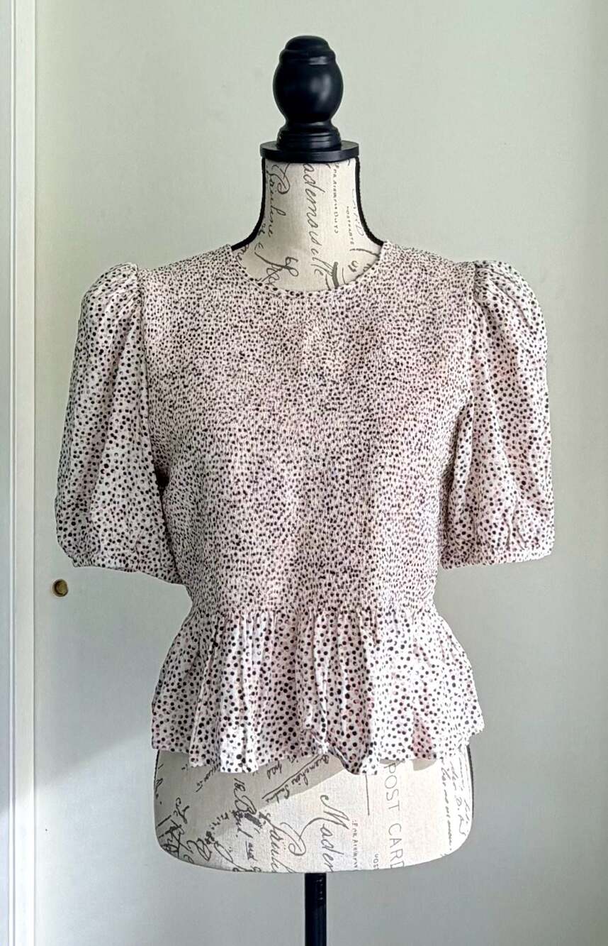 Express Polka Dot Smocked Peplum Puff Sleeve Blouse Top XL